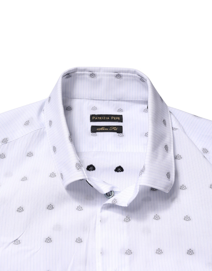 Patrizia Pepe White Cotton Slim Fit Collared Men Dress Shirt