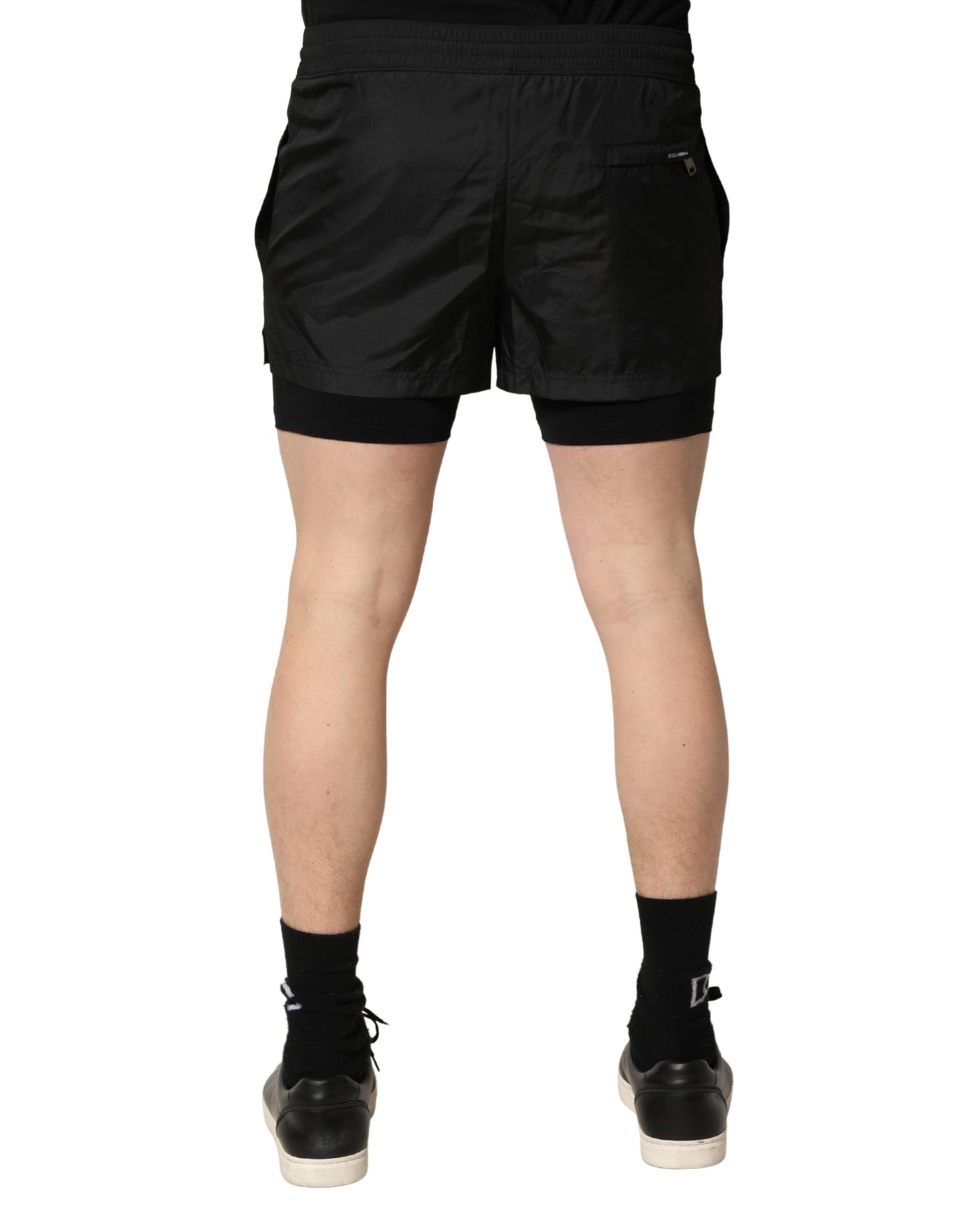Short de bain pour homme Dolce & Gabbana en polyester noir avec cordon de serrage