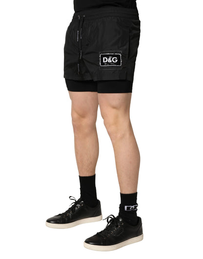Short de bain pour homme Dolce & Gabbana en polyester noir avec cordon de serrage