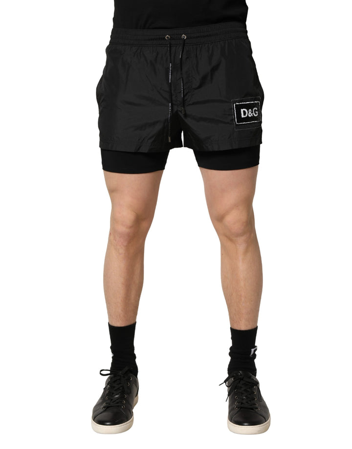 Dolce & Gabbana Shorts de baño/bañador negros de poliéster con cordón para hombre