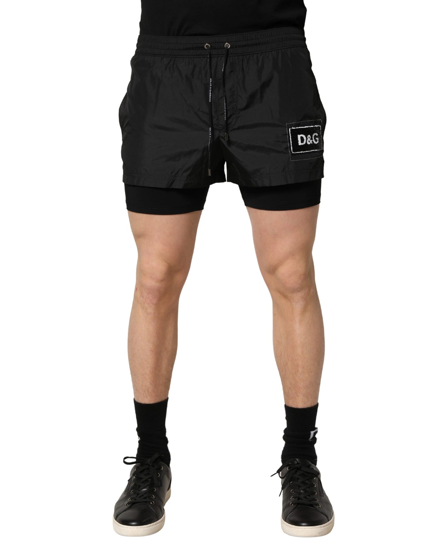 Short de bain pour homme Dolce & Gabbana en polyester noir avec cordon de serrage