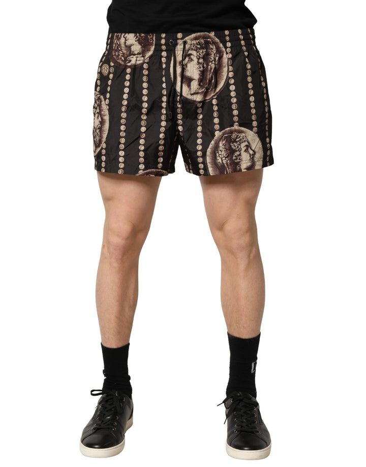 Pantalón corto de baño Dolce & Gabbana negro con estampado de moneda romana
