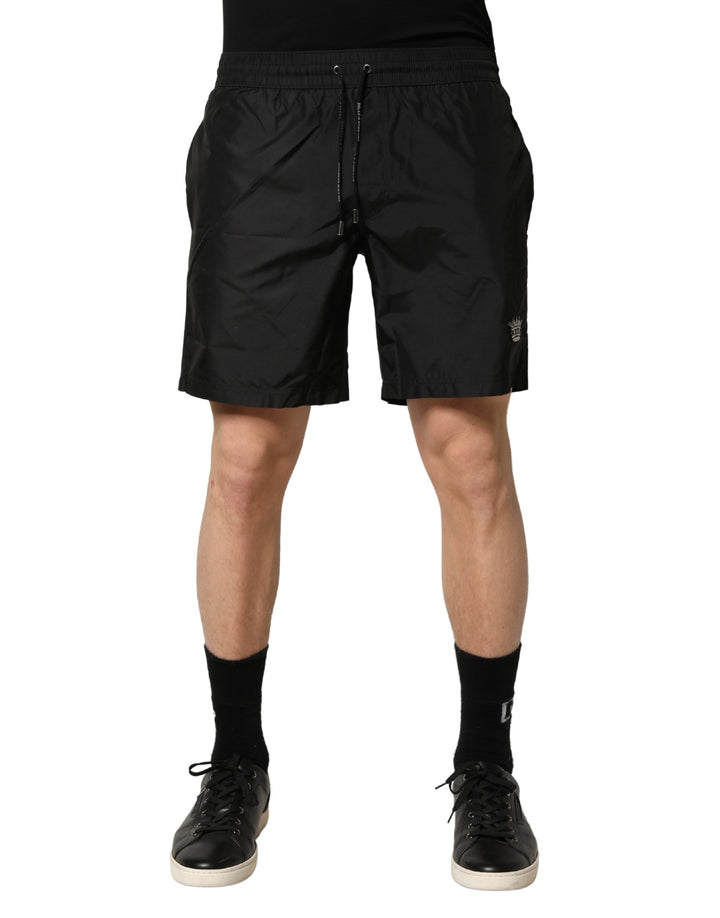 Dolce & Gabbana Shorts de baño/bañador negros de poliéster con cordón para hombre