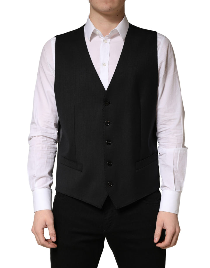 Gilet Homme Noir en Laine Simple Boutonnage Dolce & Gabbana