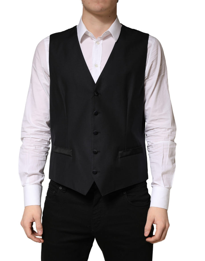 Gilet Homme Noir en Laine Simple Boutonnage Dolce & Gabbana