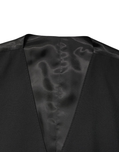 Dolce & Gabbana Black Wool Single Breasted Men Waistcoat Vest