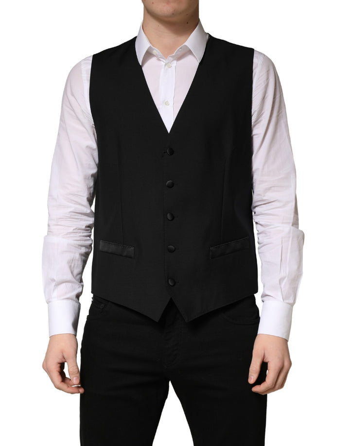Gilet Homme Noir en Laine Simple Boutonnage Dolce & Gabbana