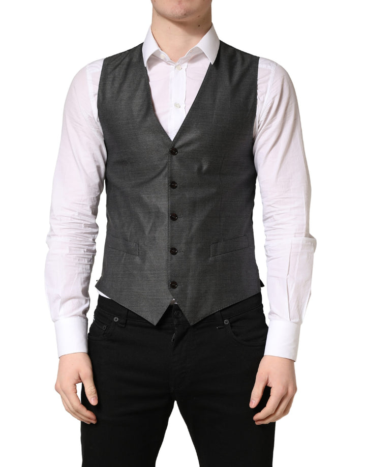 Gilet de Costume Formel en Laine Gris Foncé Dolce & Gabbana