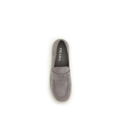 Prada Gray Calf Leather Bos Taurus Slip-On Loafers