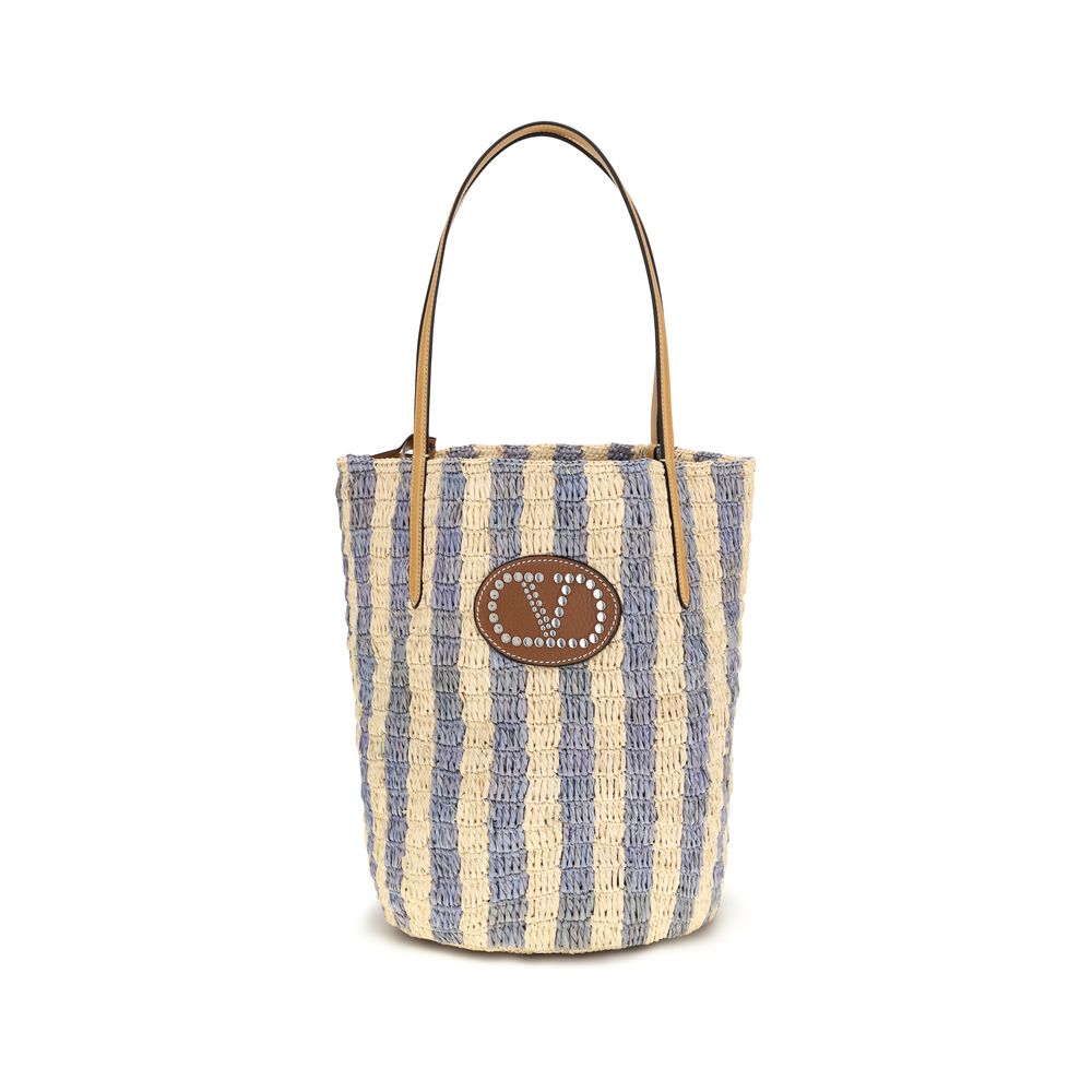 Sac seau Valentino Garavani en raphia bleu