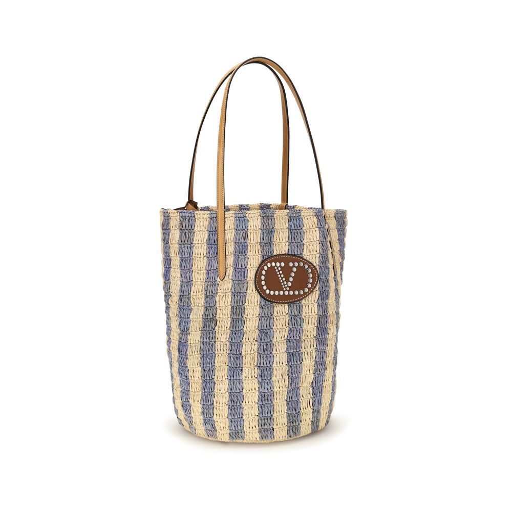 Sac seau Valentino Garavani en raphia bleu