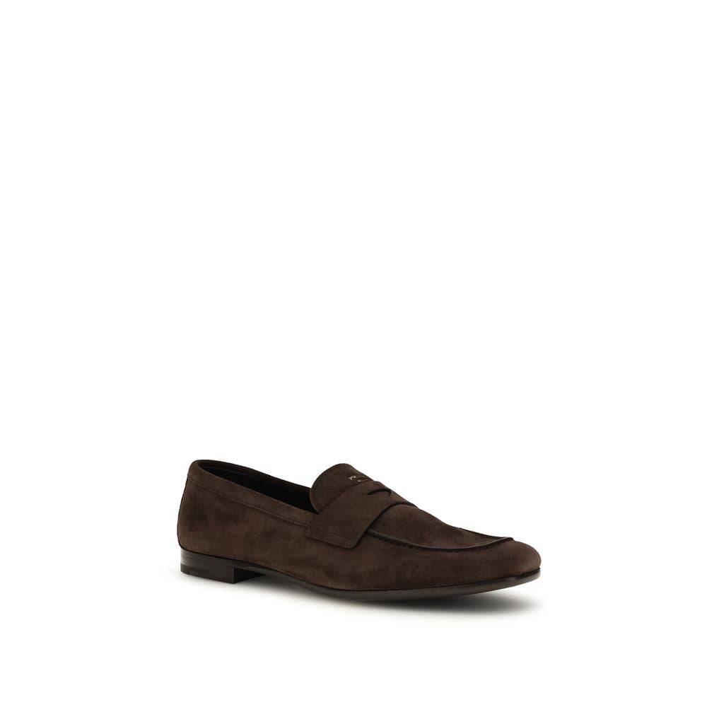 Prada Brown Calf Leather Bos Taurus Slip-On Loafers