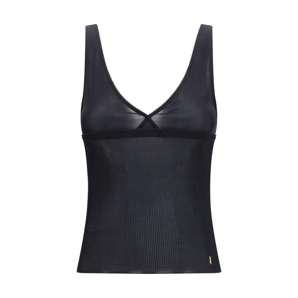 T-shirt sans manches en soie noire Saint Laurent