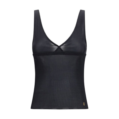 T-shirt sans manches en soie noire Saint Laurent