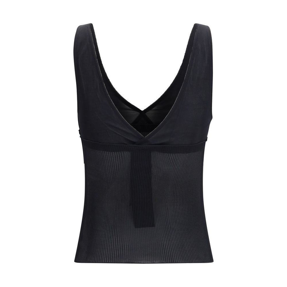 T-shirt sans manches en soie noire Saint Laurent