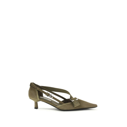 Zapatos de tacón medio bicolor de algodón Prada