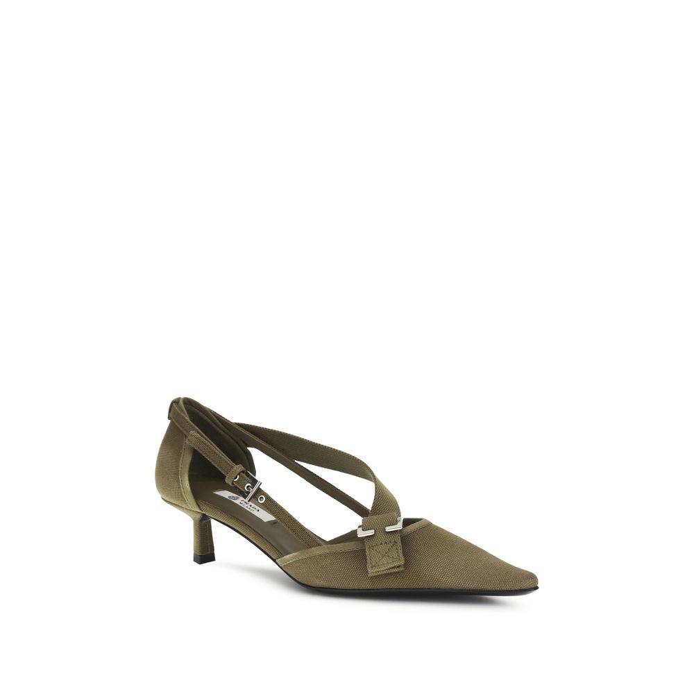 Zapatos de tacón medio bicolor de algodón Prada