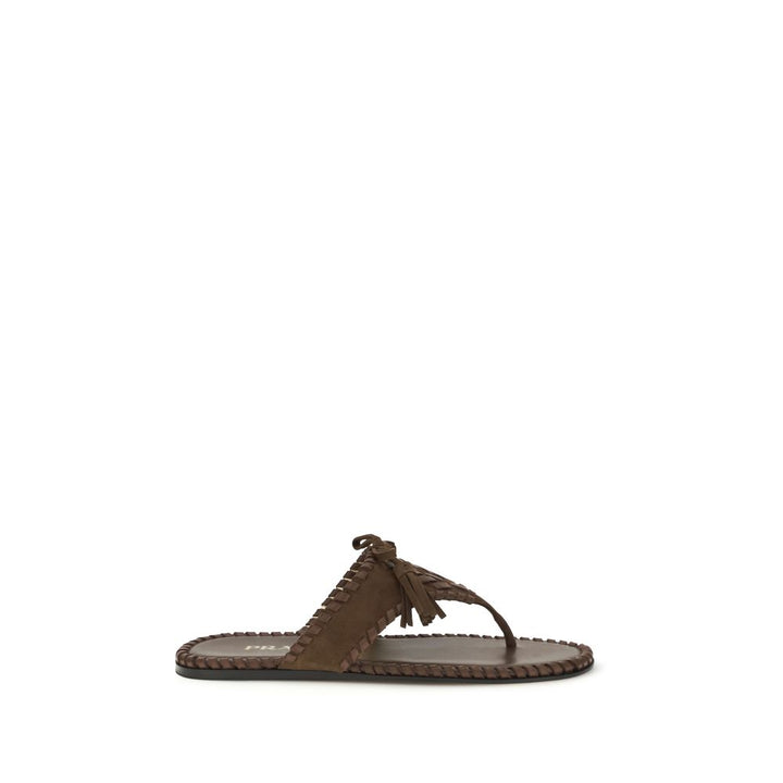 Sandales plates Prada en cuir de veau marron