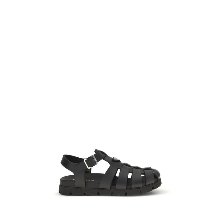 Sandales plates Prada en cuir de veau noir Bos Taurus