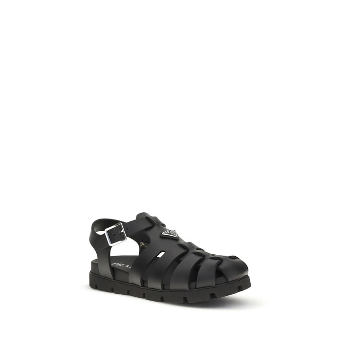 Sandales plates Prada en cuir de veau noir Bos Taurus