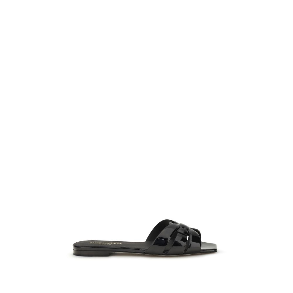 Sandalias planas Saint Laurent de piel de becerro negra Bos Taurus