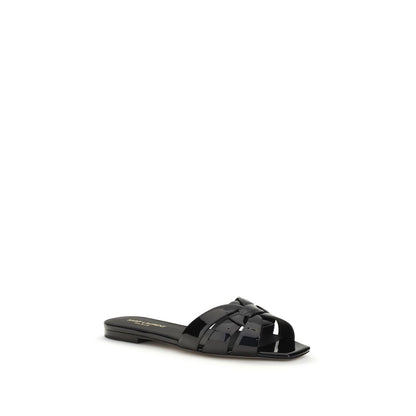 Sandalias planas Saint Laurent de piel de becerro negra Bos Taurus