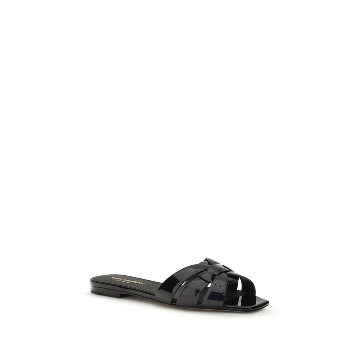 Sandales plates Saint Laurent en cuir de veau noir Bos Taurus