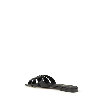 Sandalias planas Saint Laurent de piel de becerro negra Bos Taurus