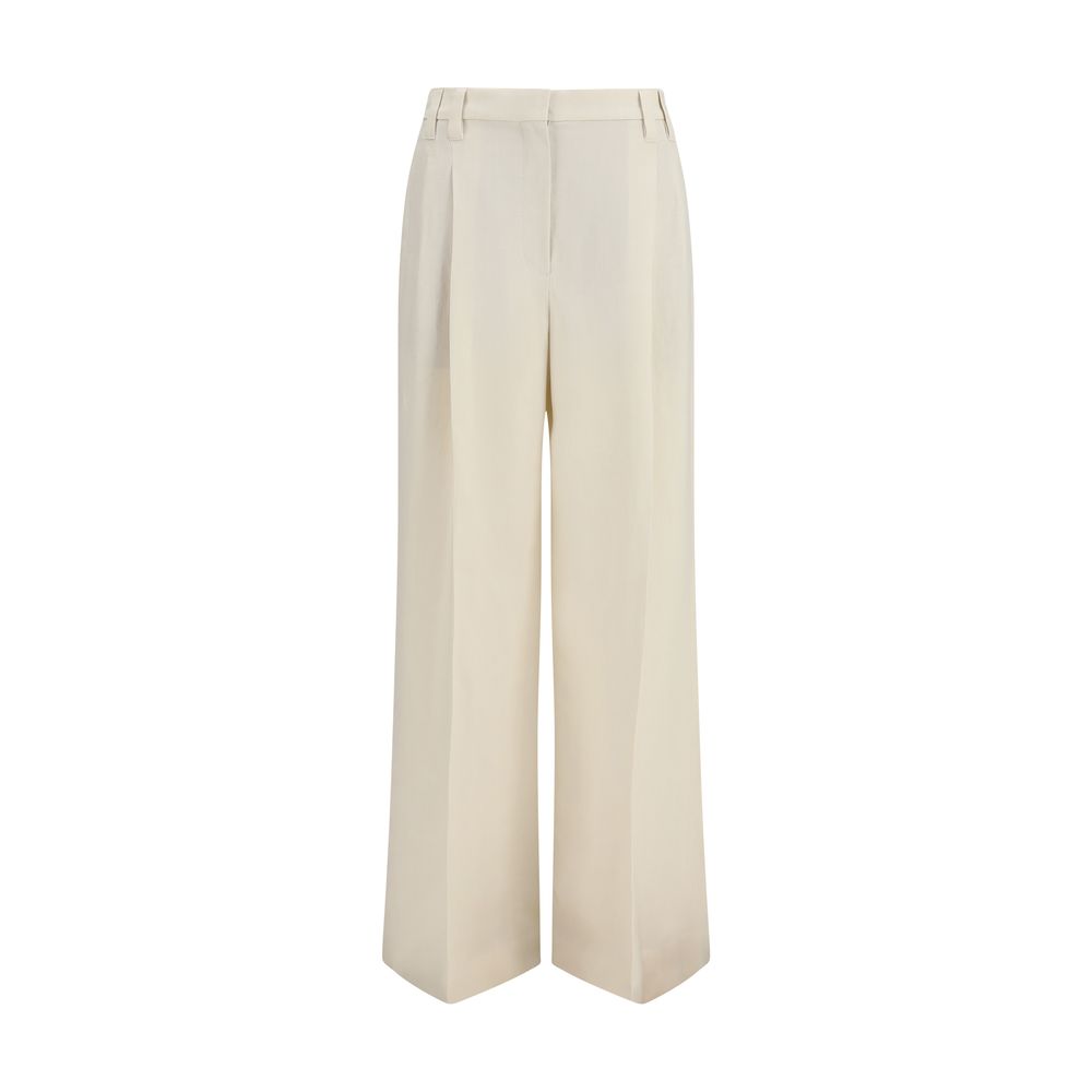 Pantalones informales de viscosa beige Brunello Cucinelli