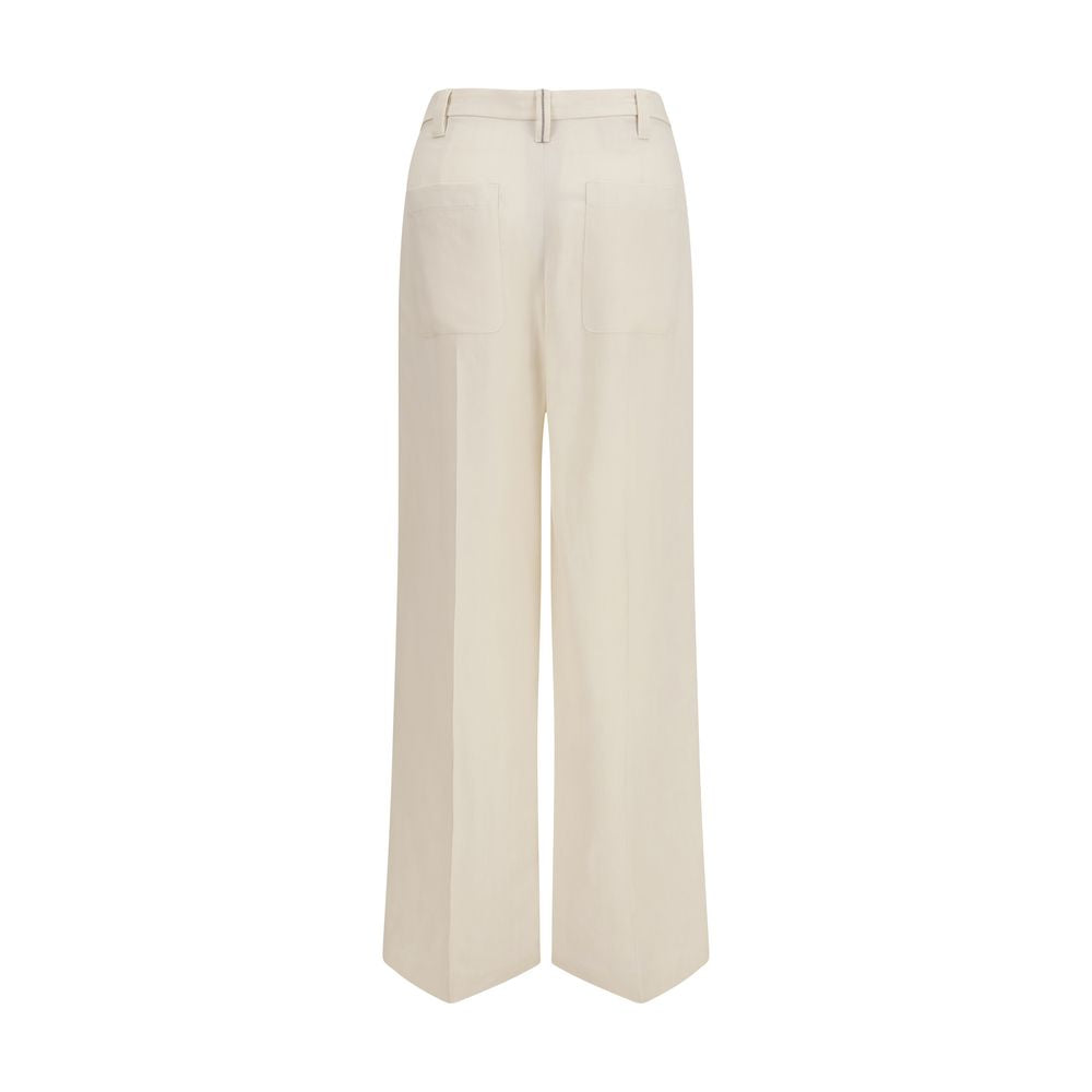 Pantalones informales de viscosa beige Brunello Cucinelli