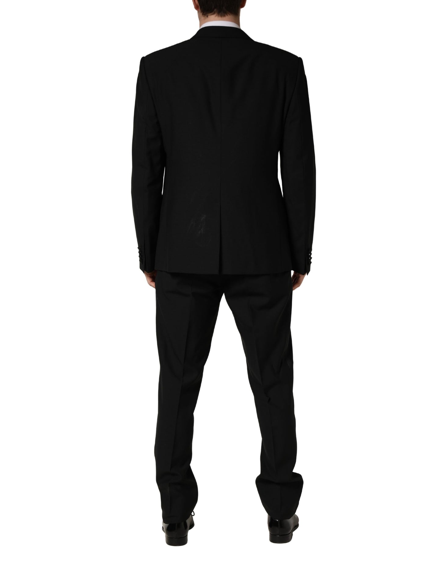 Traje de 3 piezas Dolce & Gabbana negro de lana y seda, corte entallado, con estampado de saxofón