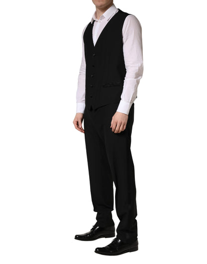 Traje de 3 piezas Dolce & Gabbana negro de lana y seda, corte entallado, con estampado de saxofón