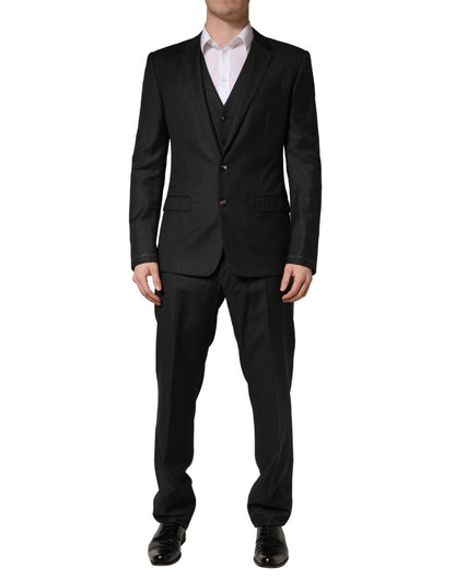 Traje de hombre de 3 piezas Dolce & Gabbana negro de lana de corte entallado formal
