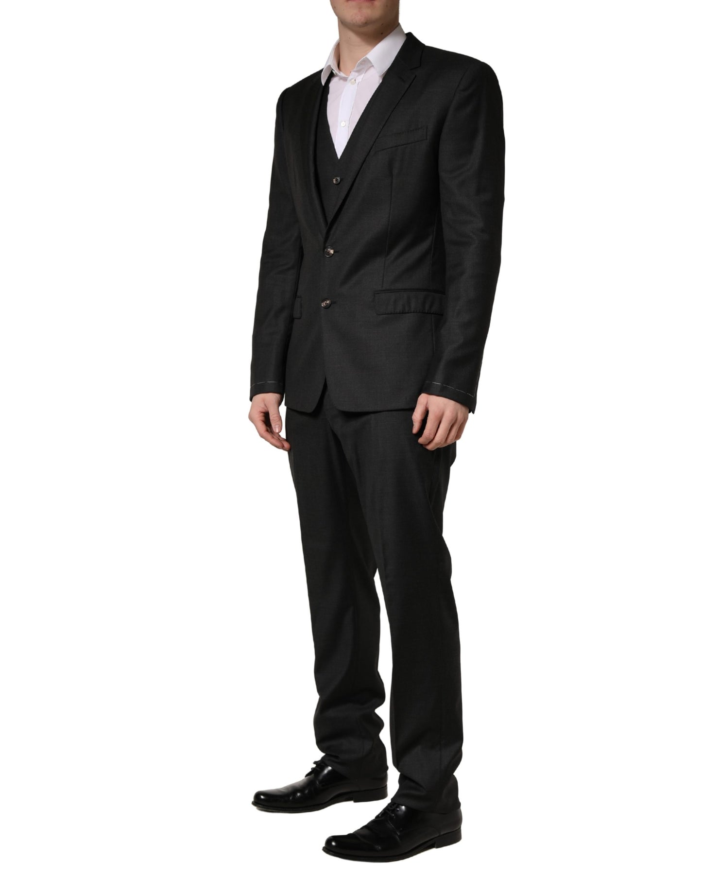Traje de hombre de 3 piezas Dolce & Gabbana negro de lana de corte entallado formal