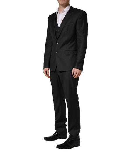 Traje de hombre de 3 piezas Dolce & Gabbana negro de lana de corte entallado formal