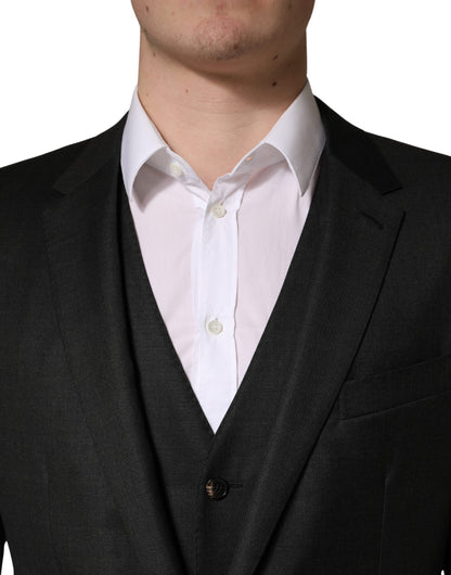 Traje de hombre de 3 piezas Dolce & Gabbana negro de lana de corte entallado formal