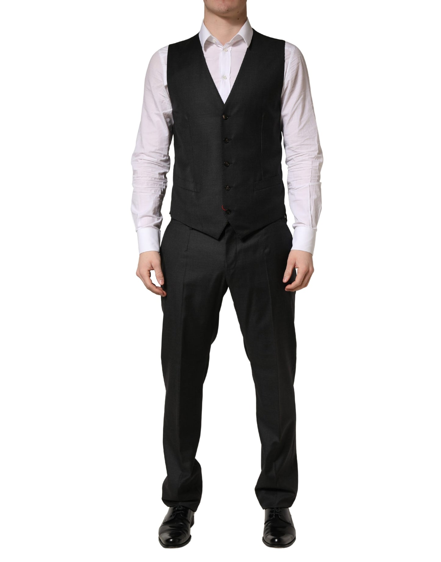 Traje de hombre de 3 piezas Dolce & Gabbana negro de lana de corte entallado formal