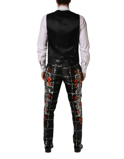 Costume trois pièces de cérémonie Dolce & Gabbana noir floral à deux boutons