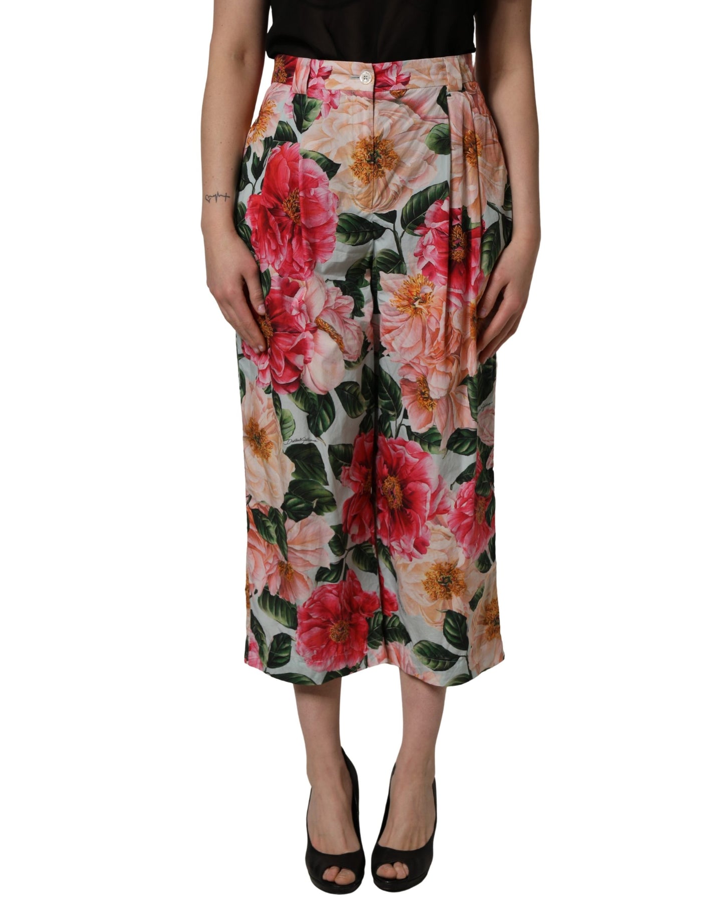 Pantacourt taille haute à imprimé floral multicolore Dolce & Gabbana