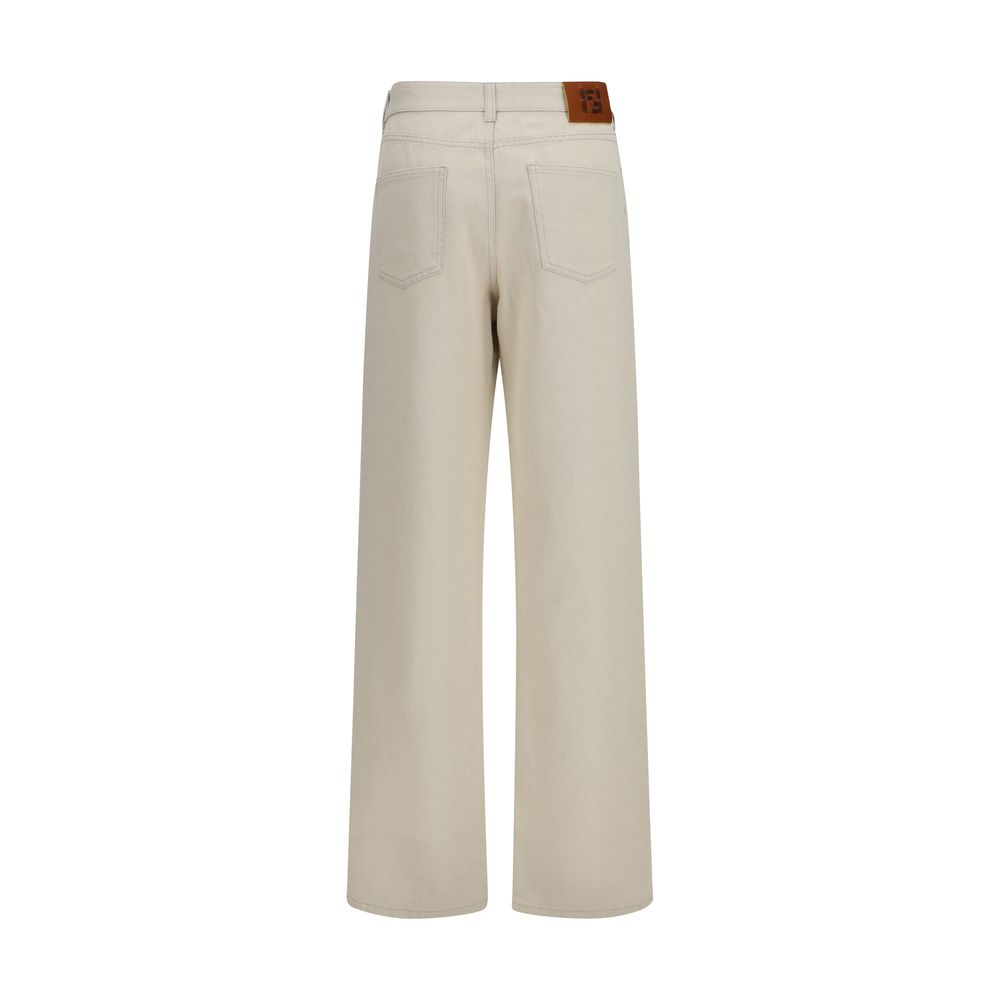Vaqueros rectos de algodón beige Fendi
