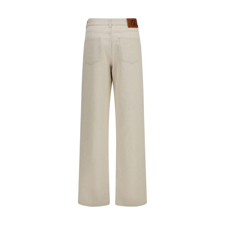 Vaqueros rectos de algodón beige Fendi