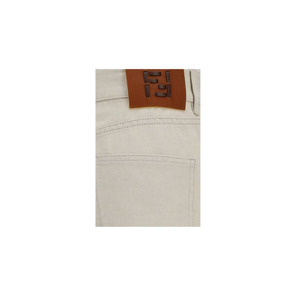 Vaqueros rectos de algodón beige Fendi