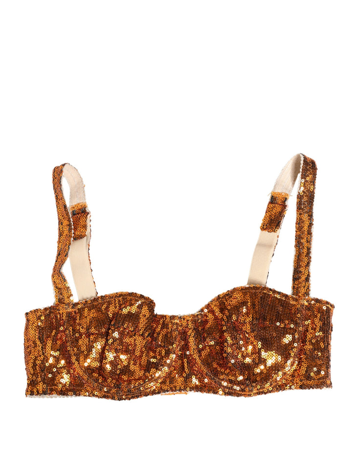 Sujetador balconette de nailon con lentejuelas doradas Dolce & Gabbana