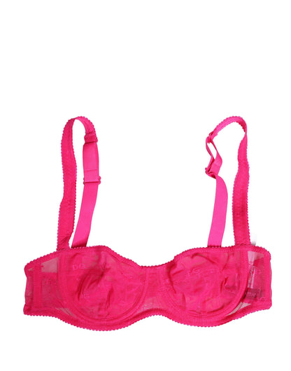 Sujetador balcón con aros de encaje rosa y malla Dolce & Gabbana Ropa interior