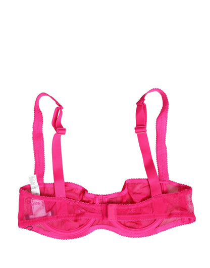 Sujetador balcón con aros de encaje rosa y malla Dolce & Gabbana Ropa interior