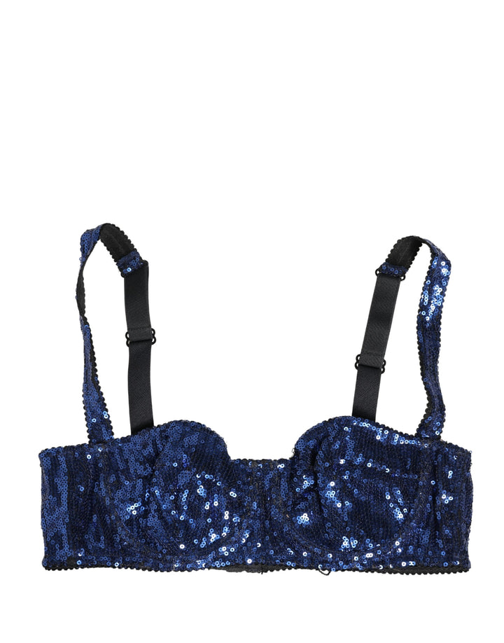 Sujetador Balconnet con Lentejuelas Azules de Nailon Dolce & Gabbana Ropa Interior
