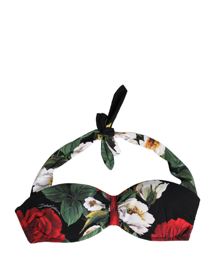 Haut de bikini rembourré à licou Dolce & Gabbana noir floral