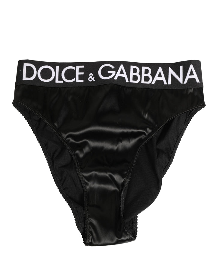 Ropa Interior de Mujer Dolce & Gabbana de Satén Negro de Talle Alto con Logo