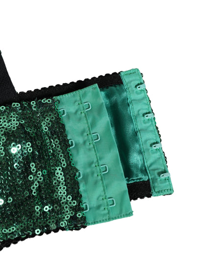 Sujetador balcón de nylon verde con lentejuelas de Dolce & Gabbana