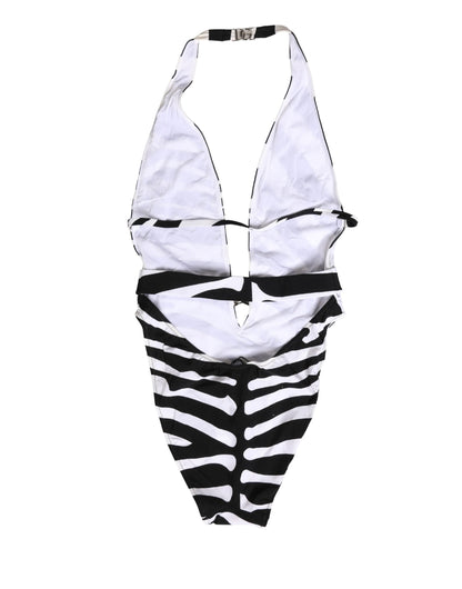 Maillot de bain une pièce Dolce & Gabbana zèbre noir et blanc avec décolleté en V profond